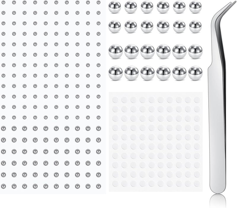 JFORYOU Fake Eyebrow Ring Fake Lip Labret Studs Replacement Balls Spike with 100pcs Sticker Non-Piercing Body Jewelry Fake Skin Piercing - Image 1